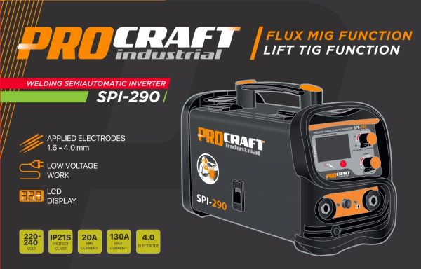 Kombinovaná invertorová svářečka Co Flux - trubičkový drát, MMA, TIG lift Procraft SPI-290 - Image 22