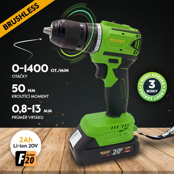 Aku vrtací šroubovák Procraft SPA18LiN Brushless se sadou bitů IBS-41 - Image 2