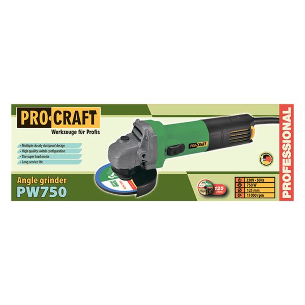 Bruska úhlová Procraft PW750 + 10x řezný kotouč CD125x1.0b v kovovém boxu - Image 6