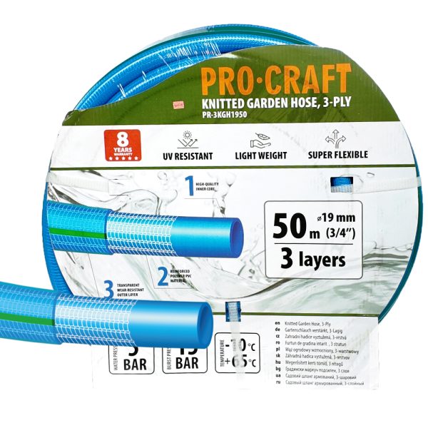 Modrá zahradní hadice Procraft PR-3KGH1950 3 vrstvy, 3/4" 50 m