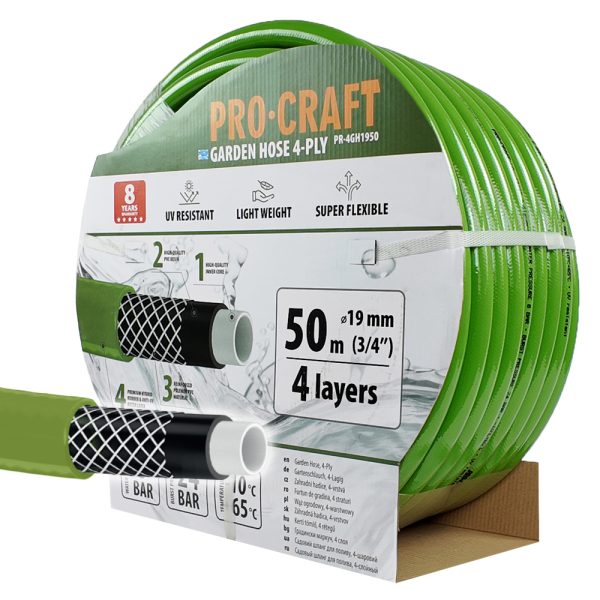 Zelená zahradní hadice Procraft PR-4GH1950 4 vrstvy, 3/4" 50 m