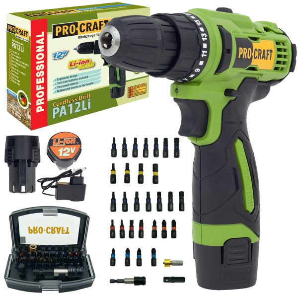 Aku vrtací šroubovák Procraft SPA12Li Compact se sadou bitů BS-32