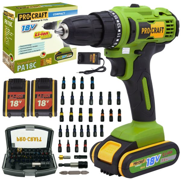 Aku vrtací šroubovák Procraft SPA18С se sadou bitů BS-32