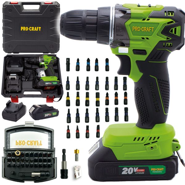 Aku vrtací šroubovák Procraft SPA20BL1B se sadou bitů BS-32