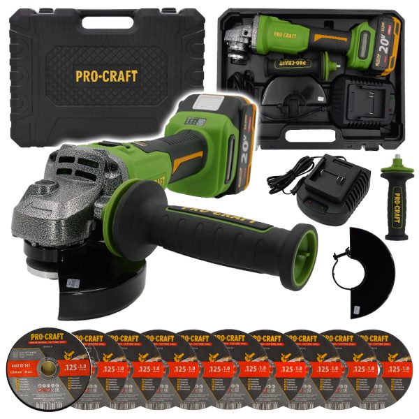 Bruska úhlová Procraft PWA220 + 10x řezný kotouč CD125x1.0b v kovovém boxu