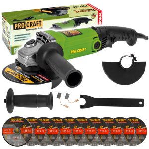 Bruska úhlová Procraft PW1200 + 10x řezný kotouč CD125x1.0b v kovovém boxu