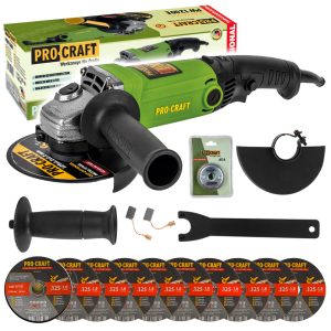 Bruska úhlová Procraft PW1200E + rychloupínací matice RM14, 10x řezný kotouč CD125x1.0b v boxu
