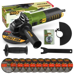 Bruska úhlová Procraft PW2200 + rychloupínací matice RM14, 10x řezný kotouč CD125x1.0b v boxu
