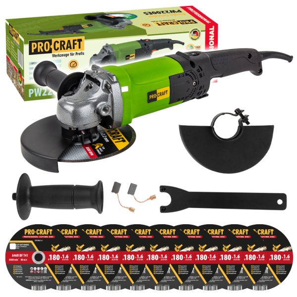 Bruska úhlová Procraft PW2200ES + 10x řezný kotouč CD180x1.6