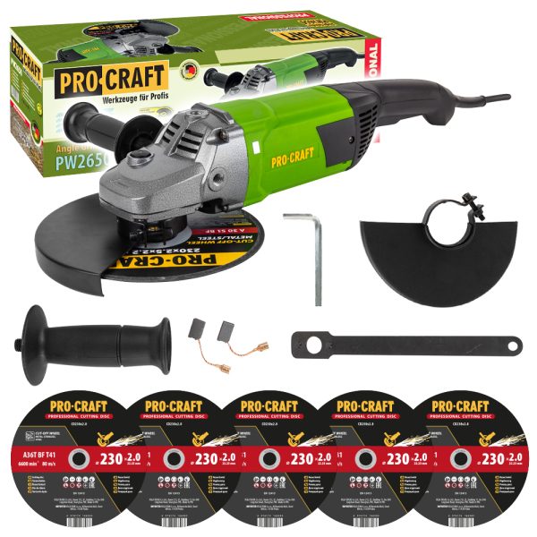 Bruska úhlová Procraft PW2650 + 5x řezný kotouč CD230x2.0