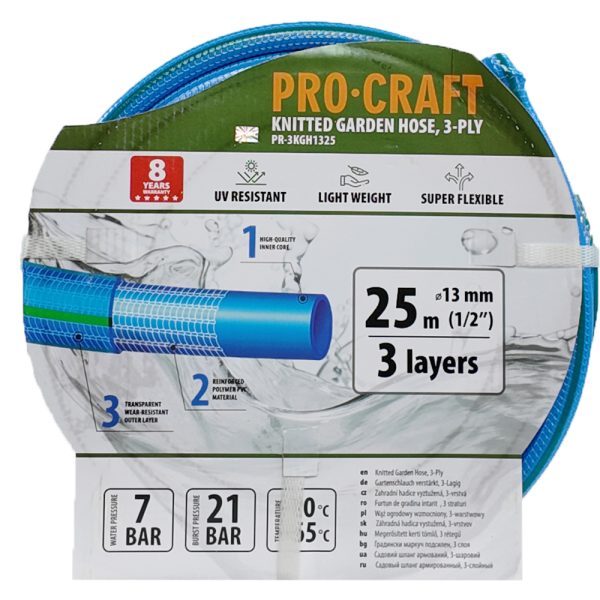 Modrá zahradní hadice Procraft PR-3KGH1325 3 vrstvy, 1/2" 25m - Image 2