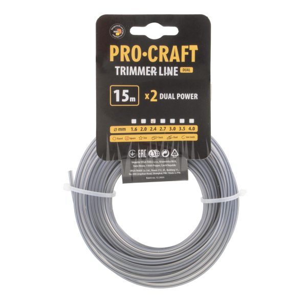 Struna žací (s výstuhou) (2.4mm) (15m) čtverec PROCRAFT KV/J-2.4/15