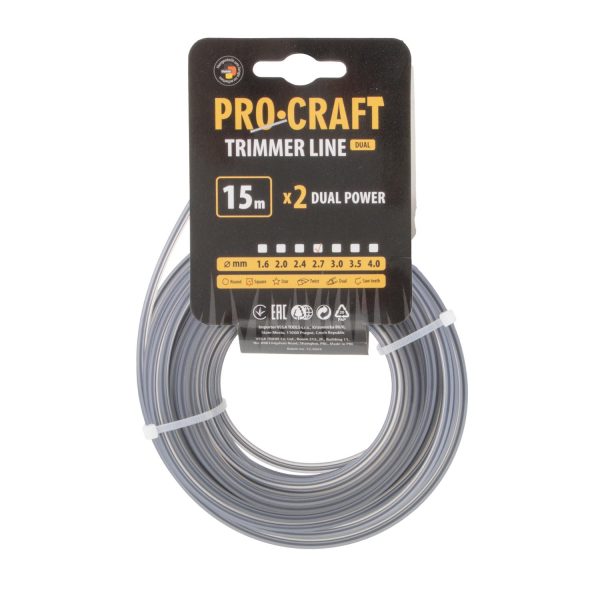 Struna žací (s výstuhou) (2.7mm) (15m) čtverec PROCRAFT KV/J-2.7/15