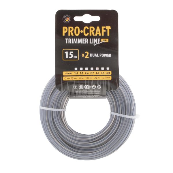 Struna žací (s výstuhou) (3mm) (15m) čtverec PROCRAFT KV/J-3/15