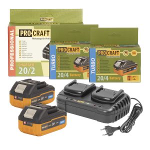 Sada dvě baterie 20V 4Ah Procraft 20/4 Turbo a nabíječka na dvě baterie 20/2