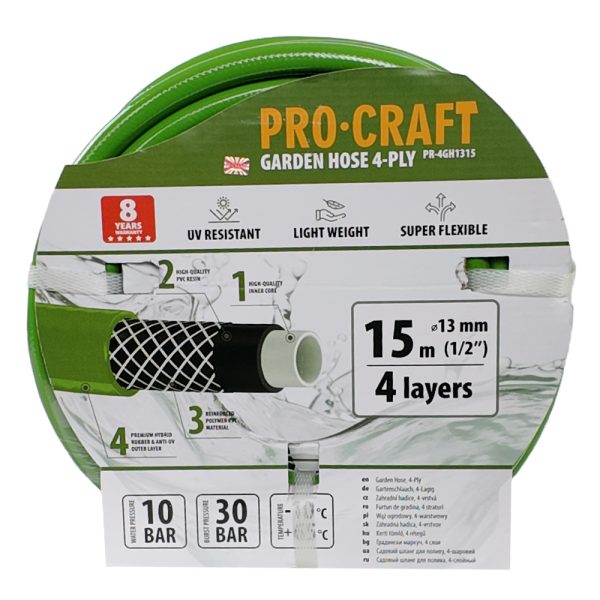 Zelená zahradní hadice Procraft PR-4GH1315 4 vrstvy, 1/2" 15 m - Image 2