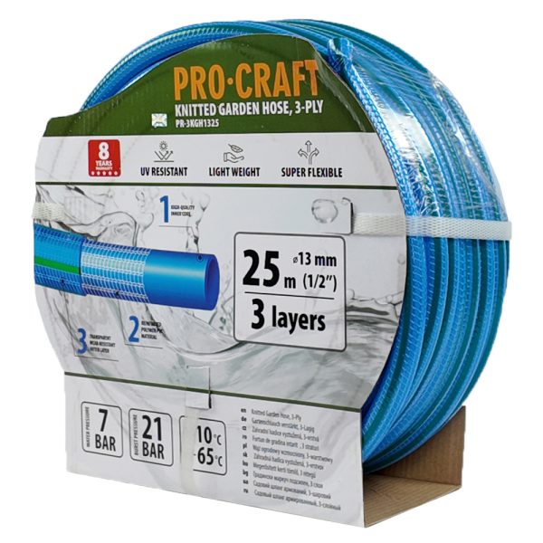 Modrá zahradní hadice Procraft PR-3KGH1325 3 vrstvy, 1/2" 25m - Image 3