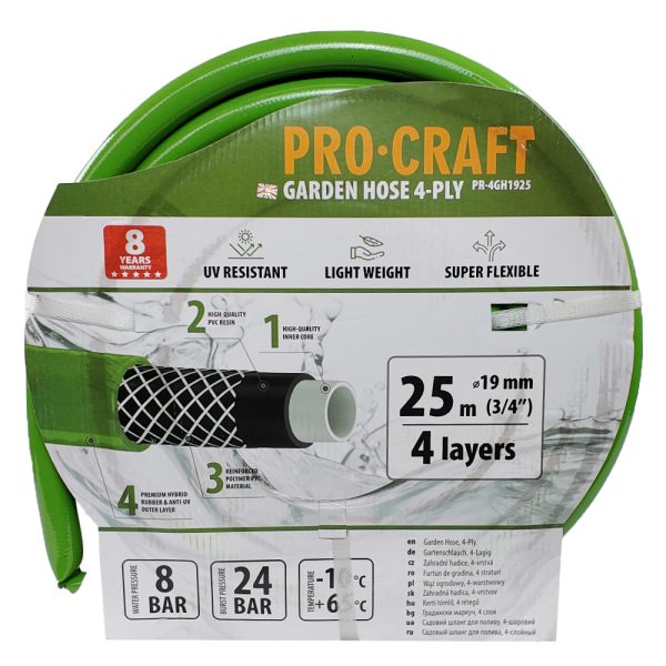Zelená zahradní hadice Procraft PR-4GH1925 4 vrstvy, 3/4" 25 m - Image 2