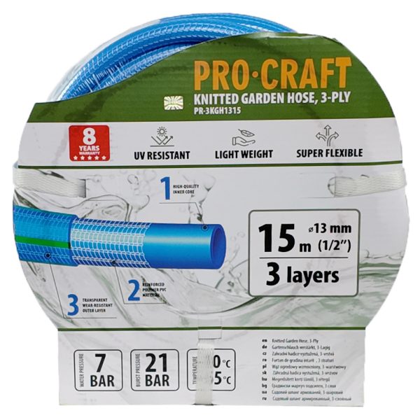 Modrá zahradní hadice Procraft PR-3KGH1315 3 vrstvy, 1/2" 15m - Image 2